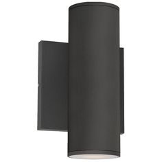 an outdoor wall light with a black cylinder