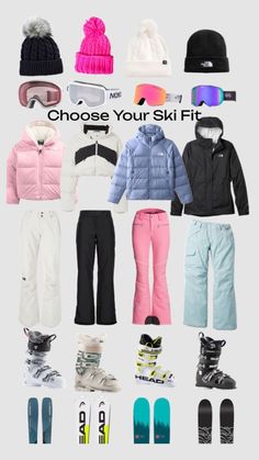 the snowboarder's clothing and ski equipment are displayed in this image with text that reads choose your ski fit