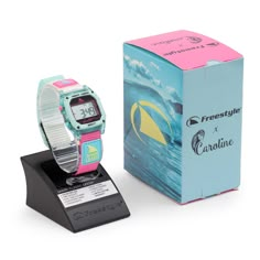 Style: FS101112 Introducing Clear Blue Sky, a new collaboration between Freestyle x Caroline Marks. Caroline represents the best in surfing and we are thrilled to have her on our team. This new watch demonstrates that performance and style go hand in hand. Caroline’s new signature design is built on a transparent sky blue case and a Shark Leash strap inspired by the hues in the California sky on an early morning ride. As always this Shark watch is built to go with you on all your adventures in a Shark Clip Watch, Caroline Marks, Melbourne Beach Florida, Shark Watch, Freestyle Watch, Professional Surfers, Melbourne Beach, Time Alarm, New Watch