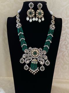 Beautiful moissanite pendant onyx beads necklace with earrings latest design Earrings Latest, Necklace Set Indian, Moissanite Pendant, Goddess Dress, Moissanite Necklace, Kundan Earrings, Onyx Bead, Cz Earrings, Finger Rings