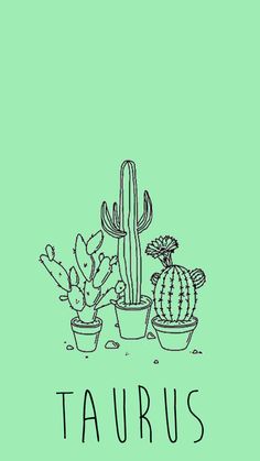 a cactus and cacti on a green background with the words taurus written in black