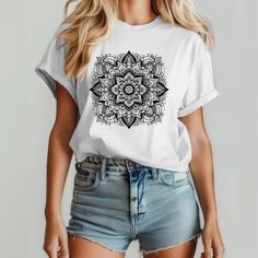 Aesthetic Mandala Sweatshirt, Trendy Boho Shirt, Spiritual Astrology Hoodie, Vintage Graphic Tee,Celestial Yoga Gift,Summer Beach Shirt,R106 ♥️ WELCOME ♥️ Looking for super soft, comfy, and high-quality clothes for your special days or loved ones? You've come to the right place! We absolutely love what we do and are dedicated to making your shopping experience just perfect. If you have any questions about our products, don't hesitate to reach out. We're here to help and will get back to you as s Casual White Top For Festival, White Bohemian Top With Screen Print, Casual Printed Tops For Festival, White Relaxed Fit Tops For Festival, White Bohemian Top With Graphic Print, White Graphic Print Top For Festival, Bohemian White Shirt With Graphic Print, White Bohemian Shirt With Crew Neck, Trendy White T-shirt For Festivals