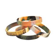 Perfect for a little soldier and all of his military comrades, these Camouflage Army Sayings Bracelets feature a variety of battle sayings: Armored Division, Courage Under Fire, Combat Crew and Special Operations. A great addition to your military-themed birthday party supplies, these rubber bracelets are just the right size to hide inside your party favor bags. 8" circ. © OTC Army Sayings, Army Theme, Army Birthday Parties, Camo Birthday, Military Party, Army's Birthday, Soldier Costume, Army Party, Usa Party