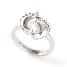 Looking for that one of a kind new mom jewelry gift? She's certain to love our adorable Baby Feet Personlized Ring. Perfect for wearing on its own or stacking with other rings, it's just right for pairing with all of mom's favorite looks while keeping thoughts of her little one close to her heart. This engraved jewelry gift is perfect for any occasion – whether a birthday or holiday is coming, or if you're simply searching for the ideal way to celebrate her new baby's birth! A sparkling birthstone in your choice of colors provides a hint of color and sparkle. Choose baby's name, mom's name, or even a meaningful word to make this gift an extra-special one she'll cherish for years to come. Weight: 2.3 gWidth: 2 mmHeight: 3 mmThickness: 0.9 mmMaterial: 925 SilverPlating Color: Silver Personalized Adjustable Fine Jewelry, Pink Adjustable Birthstone Ring For Anniversary, Pink Stackable Birthstone Promise Ring, Personalized Adjustable Ring Jewelry, Mother's Day Wedding Sterling Silver Birthstone Ring, Mother's Day Sterling Silver Rings As Gift, Adjustable Pink Rings For Mother's Day, Mother's Day Wedding Birthstone Ring In Sterling Silver, Personalized Pink Ring For Birthday