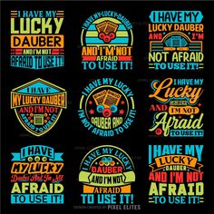 six different types of badges with the words lucky, lucky and lucky