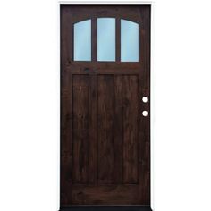 a wooden door with glass on the top and bottom panel, against a white background