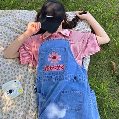 Sakura Embroidery, Denim Overalls Outfit, Denim Dungaree Dress, Dungaree Shorts, Kawaii Swimsuit, Dungaree Skirt, Denim Dungaree, Dungarees Shorts, Dungaree Dress