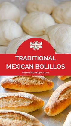 A collage with two photos, one shows balls of dough and the one in the bottom shows traditional Mexican bolillos. Mexican Bolillos, Bolillo Recipe, Mexican Sandwich, Freshly Baked Bread, Bread At Home, Yeast Bread Recipes, Mexican Dinner