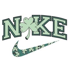 the nike logo is decorated with shamrock leaves