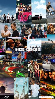 the movie ride or die is shown with many different pictures and words, including people