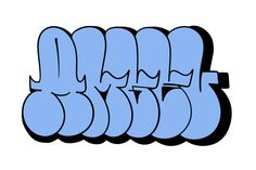 blue graffiti font on white background