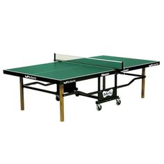 two ping pong tables with wheels on each side, one is green and the other is black