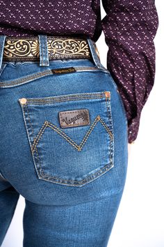 WOMEN PRO-RODEO DENIM JEANS BLUE | Genuine Leather Vaquero Boots and Cowboy Hats | Zapateria Guadalajara | Authentic Mexican Western Wear Western Style Mid-rise Denim Jeans, Western High Rise Fitted Flare Jeans, Fitted High Rise Western Flare Jeans, Fitted Western Denim Jeans, Western Style Fitted High Rise Flare Jeans, Fitted Jeans With Belt Loops, Western Denim Blue Jeans With Five Pockets, Western Style Denim Jeans With Five Pockets, Western Style Standard Cut Denim Jeans