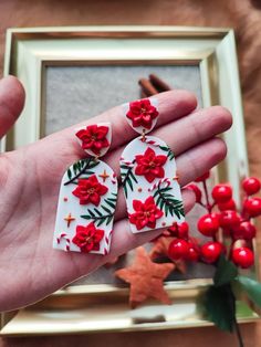 CHRISTMAS CLAY EARRINGS Poinsettia Earrings Winter - Etsy Christmas Clay Earrings, Poinsettia Earrings, Christmas Gift Earrings, Etsy Shop Branding, Winter Earrings, Handmade Clay Jewelry, Christmas Clay, Nickel Free Earrings, Polymer Jewelry