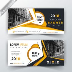 two black and yellow business card templates with an arrow on the front, one for corporate