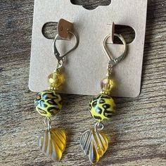 Unique Yellow Beaded Earrings For Pierced Ears, Nickel-free Yellow Dangle Beaded Earrings, Nickel Free Yellow Dangle Beaded Earrings, Trendy Handmade Yellow Beaded Earrings, Trendy Yellow Beaded Earrings As Gift, Trendy Yellow Beaded Earrings For Gift, Trendy Yellow Beaded Earrings - Gift Idea, Yellow Beaded Earrings, Fun Design