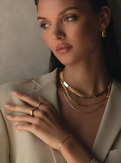 Herringbone Chain Necklace Gold Vermeil -Leros Chain | Nejim Dainty Band, Jewelry Wardrobe, Buy Pearls, Jewelry Photoshoot, Herringbone Chain, Herringbone Necklace, How To Look Rich, Dome Ring, Silver Coat