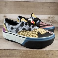 Vans Era Stacked - Nightmare Before Christmas - Sally/Nightmare - Womens Size 5 - New With Box / *No Box Top* Sally Sneakers, White Leather Vans, Nightmare Before Christmas Shoes, Nightmare Before Christmas Shoes Vans, Multi Colored Vans, Vans Patchwork Slip On, Leather Vans, Vans Era, Sally Nightmare