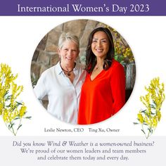 two women are smiling for the camera with yellow flowers in front of them and text that reads international women's day 2012