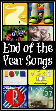 an advertisement for the end of the year songs with images of various movies and advertisements