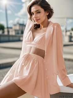 Poprose - Cozy Nights In with this 3-Piece Women's Loungewear Set Casual Soft Pink Sleepwear, Feminine Pink Sleepwear For Lounging, Feminine Long Sleeve Sleepwear Set, Luxury Pink Romantic Sleepwear, Pink Button-up Sleepwear For Loungewear, Womens Loungewear Sets, Knit Shirt Dress, Vacation Dresses, Loungewear Set