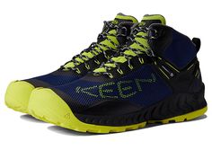 KEEN Nxis Evo Mid WP - Men's Shoes : Black/Evening Primrose : Feel great wearing these lightweight KEEN Nxis Evo Mid WP hiking sneakers when you step out for adventures. Features PFC-free water repellency technology to keep out wet elements. Cushioned footbed is infused with probiotic technology to naturally break down sweat odor. KEEN WARM lightweight insulation provides long-lasting warmth and protection against the cold temperature. Textile and synthetic upper. Textile lining. Textile insole. Durable Sneakers For Trail Running, Durable Sporty Sneakers For Trail Running, Casual Green Gore-tex Trail Running Shoes, Casual Green Breathable Hiking Boots, Durable Green Sneakers For Trail Running, Durable Green Sneakers For Outdoor, Durable Nylon Trail Running Shoes, Durable Green Outdoor Sneakers, Shock Absorption Low-top Sneakers For Outdoor Work