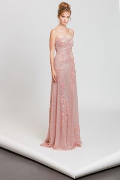 Tony Ward RTW SS17 I Style 08 I Fully embroidered powder pink strapless lace gown with floral appliques Feminine Evening Dress With Rose Print, Elegant Evening Dress With Rose Print, Elegant Rose Print Evening Dress, Pink Rose Print Dress For Wedding, Elegant Rose Print Dress, Gala Outfit, Tony Ward, Jenny Yoo, English Rose