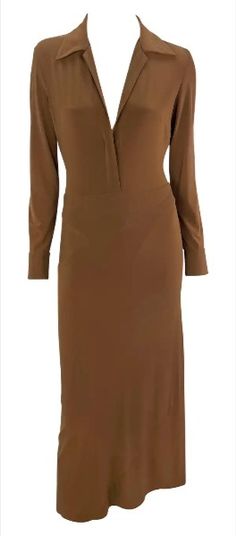 Formal Brown Stretch Dress, Brown Stretch Dress For Formal Occasions, Elegant Brown Bodycon Summer Dress, Brown Sheath Midi Dress For Formal Occasions, Brown Bodycon Dress For Spring Evenings, Formal Brown Sheath Midi Dress, Georgina Grenville, Stretch Dress, Donna Karan