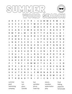 the summer word search is shown in this printable activity sheet for kids to learn how to