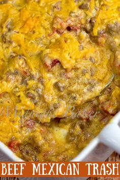 a casserole dish with meat and cheese in it