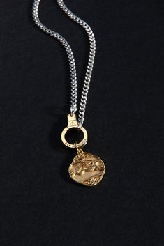 Men's Sterling Silver Down the Rabbit Hole Necklace with Cuff Keeper – Air & Anchor Luxury Silver Jewelry With Coin Pendant, Luxury Sterling Silver Necklace With Coin Pendant, Luxury Silver Tarnish Resistant Necklaces, Luxury Silver Necklace With Coin Pendant, Engraved Sterling Silver Jewelry With Snake Chain, Luxury Sterling Silver Snake Chain Jewelry, Mens Chain Necklace Charm, Necklace With Ring On It Men, Mens Lock Necklace