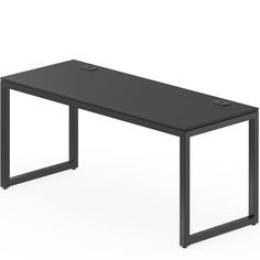 a black desk with two metal legs