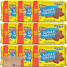 four packs of sugar wafers are shown