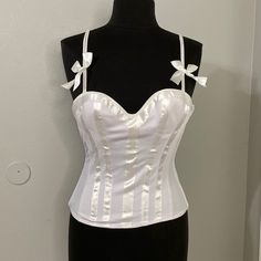 Hot Topic White New With Tags Pet Friendly Home White Camisole Corset With Straps, Fitted White Camisole In Coquette Style, White Fitted Bra For Party, Summer White Underwire Corset, Fitted White Bra For Party, White Satin Summer Corset, White Satin Corset For Summer, White Camisole Corset, White Fitted Camisole Corset