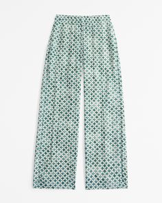 Women's Crinkle Textured Pull-On Pant | Women's Bottoms | Abercrombie.com Spring Wide Leg Pants With Elastic Waistband For Daywear, Wide Leg Pants With Elastic Waistband For Spring Daywear, Green Wide Leg Pants With Elastic Waistband, Green Wide Leg Bottoms For Daywear, Chic Green Relaxed Fit Wide Leg Pants, Chic Green Wide Leg Pants With Relaxed Fit, Green Wide Leg Pants For Daywear, Green Wide-leg Pull-on Pants, Green Relaxed Fit Wide Leg Vacation Pants