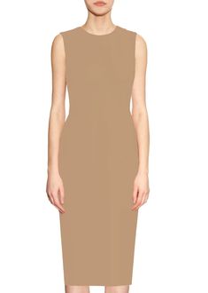 Krew High Quality Tan Sheath Dress – Caeli Couture Elegant Bodycon Dress With Boat Neck, Chic Bodycon Sheath Sleeveless Dress, Chic Sleeveless Bodycon Sheath Dress, Elegant Sleeveless Bodycon Dress With Straight Neckline, Elegant Sleeveless Bodycon Dress With Back Zipper, Classic Sleeveless Bodycon Midi Dress, Bodycon Sheath Sleeveless Dress, Light Coral Dress, Lilac Dresses