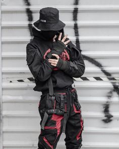 Red Cyberpunk Outfit, Urban Techwear, Futuristic Clothing, Techwear Pants