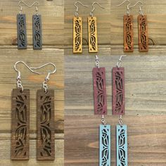 Rectangle Shaped Bar Stacked Lightweight Wood Earrings. Earrings Made Of 100% Lightweight Quality Wood. We Have 48 Different Styles And 6 Colors To Choose From. These Earrings Can Be Worn All Day Long Everyday. Laser Earrings Design, Laser Earrings, Olive Jewelry, Jewelry Bar, Aztec Earrings, Mandala Earrings, Laser Ideas, Wood Burning Art, Wood Earrings