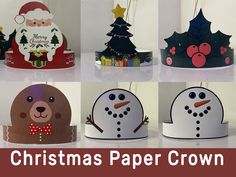 christmas paper crowns with different designs on them