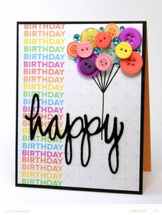 a happy birthday card with buttons on it