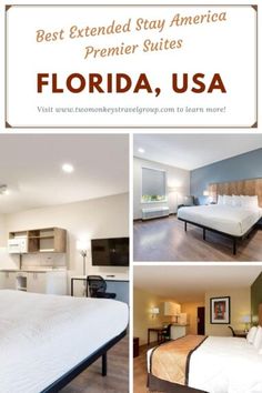 the best extended stay america hotel suites in florida, usa with pictures of bed and kitchen