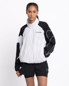 Womens Tunero Track Jacket - White/Black | BOXRAW Lifestyle Club, Air Ventilation, Training Clothes, Women Lifestyle, How To Get Warm, Suit Designs, Running Tops, Shell Jacket, Sports Leggings