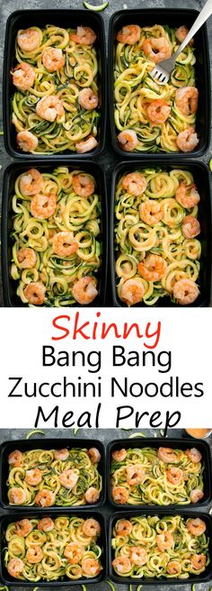 zucchini noodles with shrimp and pesto are ready to be cooked in the oven