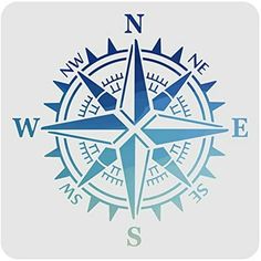 a blue and white compass is on the side of a square coaster that says, n w