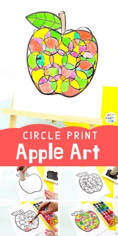 the printable apple art project for kids is shown with instructions to make it look like an