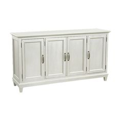 a white cabinet with three doors on the front and two drawers on the back side