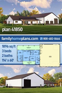 two story house plan with 3 beds and 2 baths in the front, an open floor plan