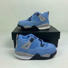 Brand New Pairs Of Nike Air Jordan Retro Iv Td "University Blue" Color: University Blue / Black All Pairs Are Completely New And Have Not Been Worn Or Tried On! I Have Size 7c, 8c, 9c Available! Blue Breathable Lace-up Jordan Shoes, Casual Air Jordan 4 With Breathable Round Toe, Casual Air Jordan 4 With Breathable Design, Casual Breathable Air Jordan 4, Light Blue Leather Basketball Shoes For Sports, Casual Air Jordan 4 With Rubber Sole, Blue Leather Basketball Shoes With Rubber Sole, Casual Blue Non-slip Basketball Shoes, Sporty Light Blue Non-slip Sneakers