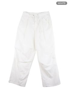 drawstring-parachute-pants-unisex-ca418 / White Spring Streetwear Pants With Relaxed Fit, Spring Streetwear Relaxed Fit Pants, Oversized Cargo Pants For Spring Streetwear, Drawstring Bottoms For Spring Streetwear, Spring Streetwear Bottoms With Drawstring, Oversized Bottoms For Spring Streetwear, Trendy Oversized Pants For Spring, Spring Cotton Parachute Pants For Work, Spring Workwear Cotton Parachute Pants