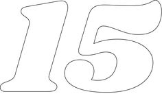 the number fifteen is shown in black and white, as well as an outline drawing